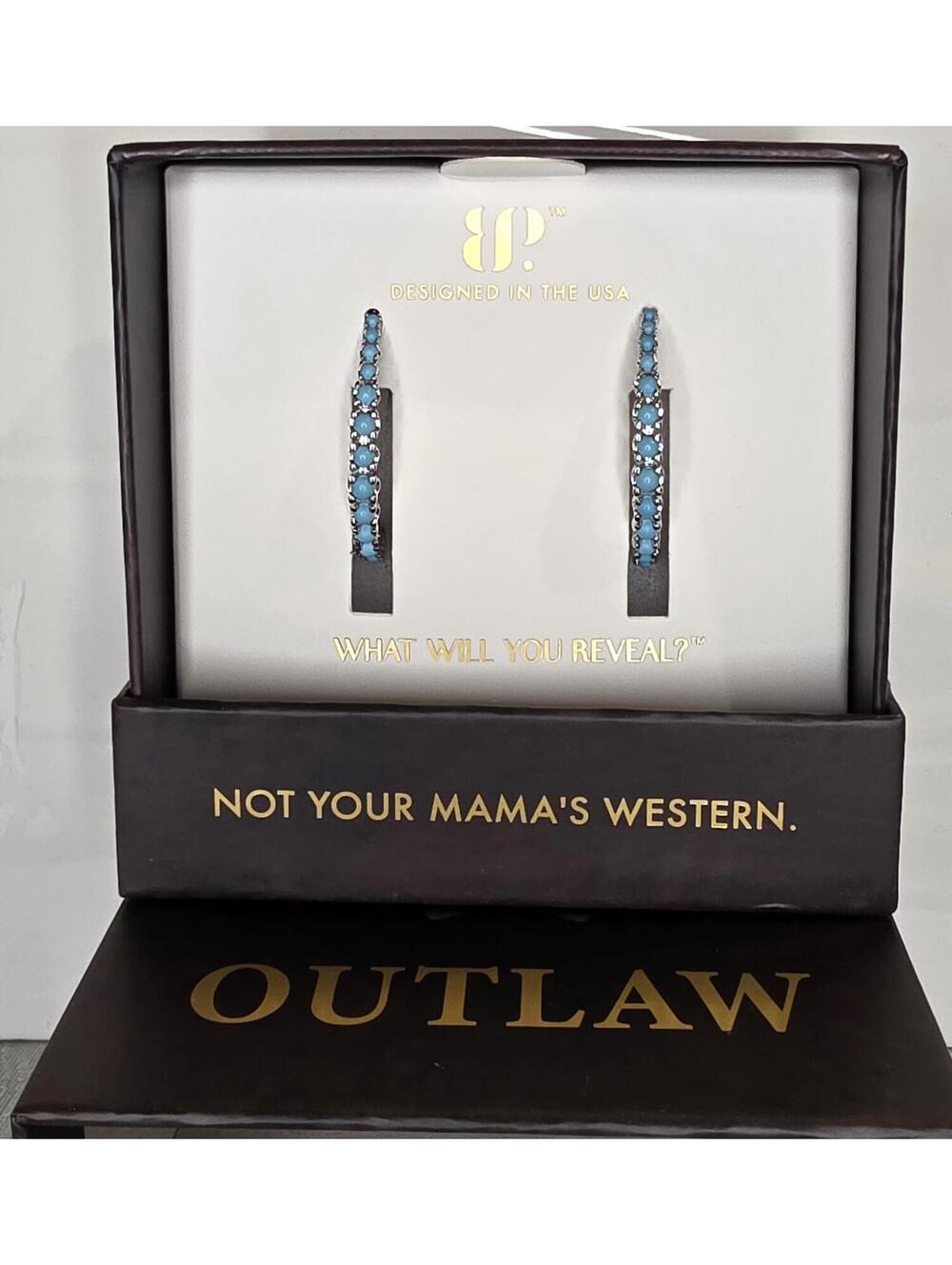 Outlaw Born To Run The Ranch Turquoise Magnesite Rhodium Plated Earrings